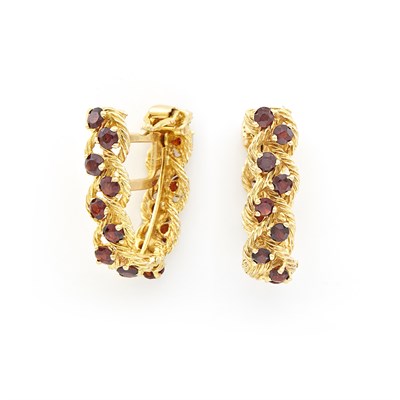 Lot 1408 - Pair of Gold and Garnet Cufflinks, Lucien Picard