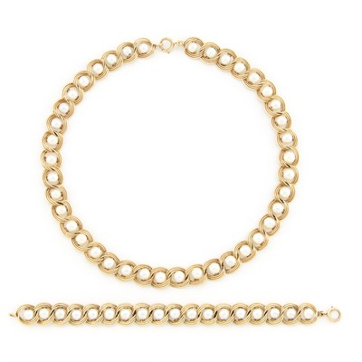 Lot 1441 - Gold and Cultured Pearl Necklace and Bracelet