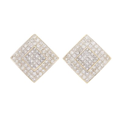 Lot 94 - Pair of Rhodium-Plated Gold and Diamond Earclips