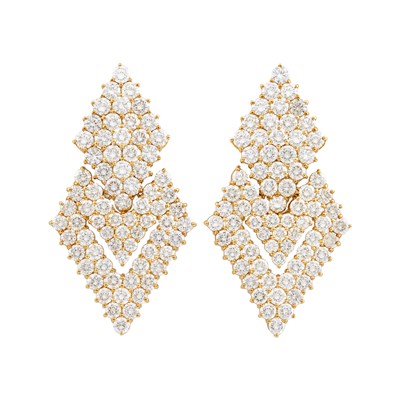Lot 297 - Pair of Gold and Diamond Pendant-Earclips