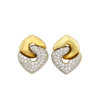 Lot 296 - Pair of Two-Color Gold and Diamond Earclips