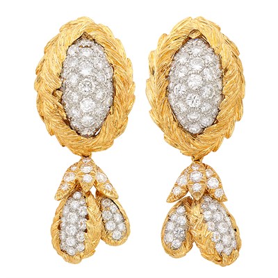 Lot 205 - Pair of Gold, Platinum and Diamond Pendant-Earclips, David Webb