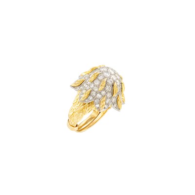 Lot 368 - Gold, Platinum and Diamond Flower Dome Ring