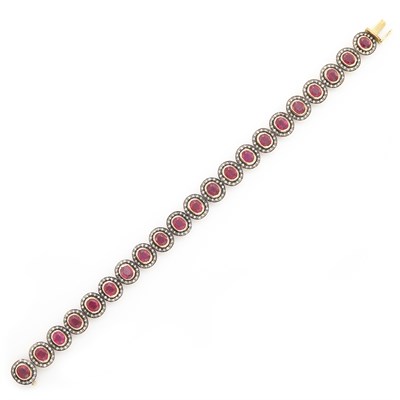 Lot 1528 - Silver, Gold, Ruby and Diamond Bracelet