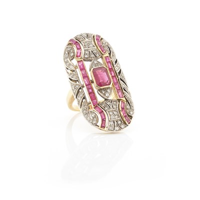 Lot 1555 - Silver, Gold, Ruby and Diamond Ring