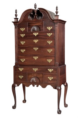 Lot 197 - Chippendale Mahogany Bonnet-Top High Chest...