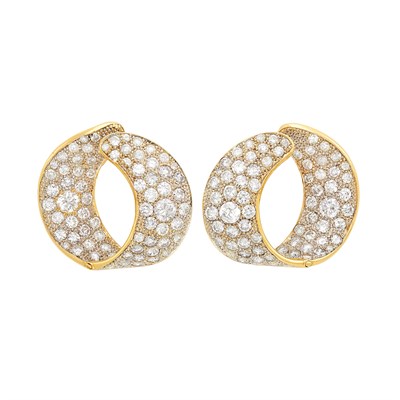 Lot 170 - Pair of Gold and Diamond Hoop Earrings