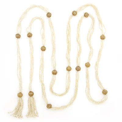 Lot 1690 - Long Seed Pearl and Gold Bead Sautoir