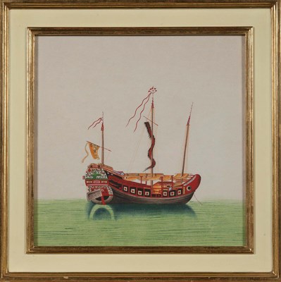 Lot 1017 - Chinese Manner 20th Century Ships at Anchor on...