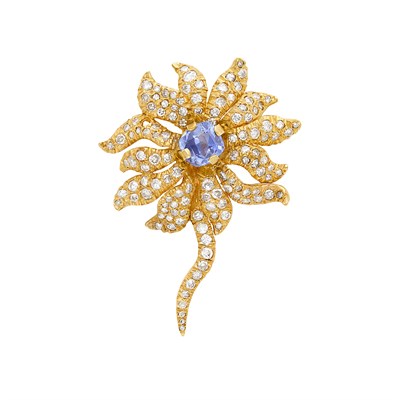 Lot 331 - Gold, Sapphire and Diamond Flower Brooch