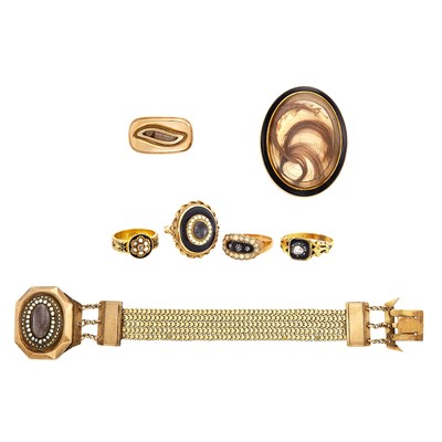 Lot 335 - Group of Antique 'Memento Mori' Gold, Low Karat Gold and Metal Mourning Jewelry