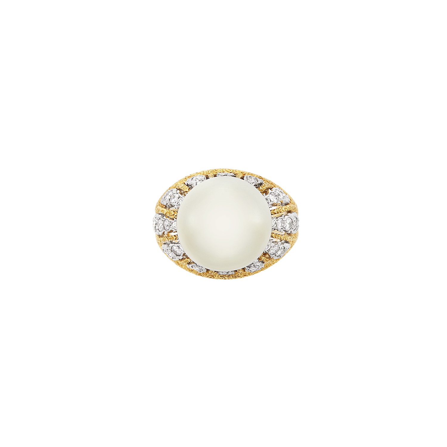 Lot 391 - Two-Color Gold, South Sea Cultured Pearl and Diamond Ring, Buccellati