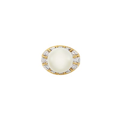 Lot 391 - Two-Color Gold, South Sea Cultured Pearl and Diamond Ring, Buccellati