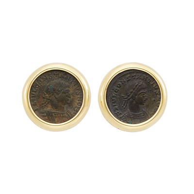 Lot 34 - Pair of Gold and Coin Earclips, Bulgari