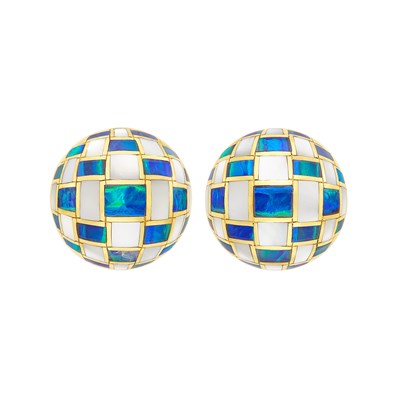 Lot 150 - Pair of Gold, Opal, and Mother-of-Pearl Earrings, Tiffany & Co.