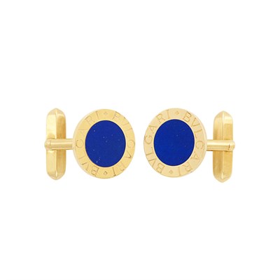 Lot 190 - Pair of Gold and Lapis Cufflinks, Bulgari