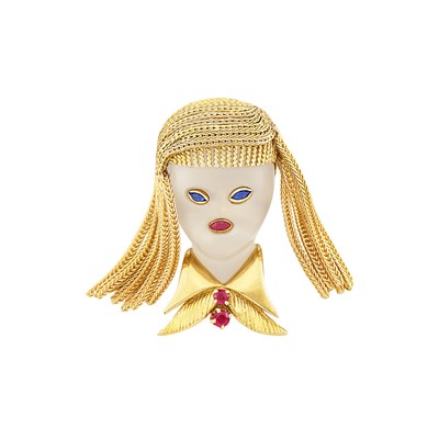 Lot 72 - Gold, Frosted Rock Crystal and Gem-Set Clip-Brooch, Van Cleef & Arpels, France