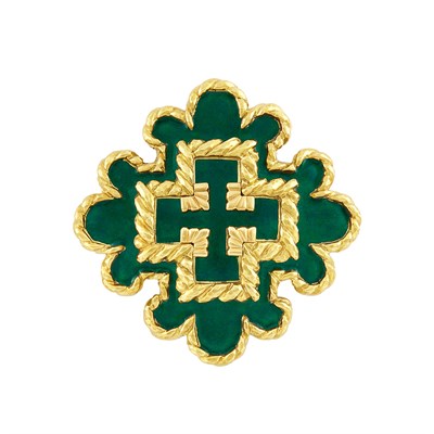 Lot 316 - Gold and Green Enamel Clip-Brooch, David Webb