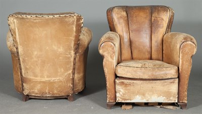 Lot 401 - Pair of Leather Club Chairs Distressed.