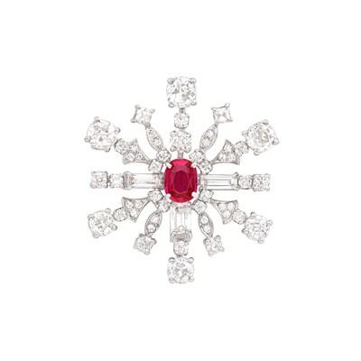 Lot 346 - Platinum, Ruby and Diamond Brooch