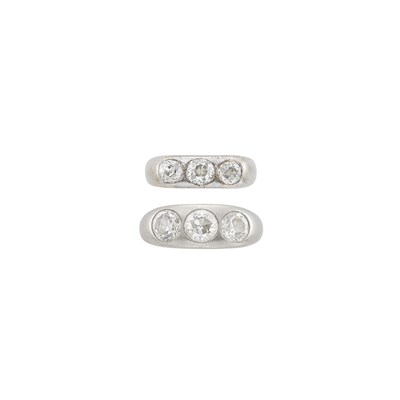 Lot 114 - Two Platinum, Rhodium-Plated Gold and Diamond Pinky Gypsy Rings