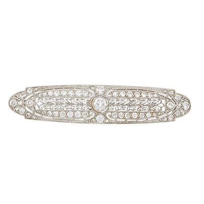 Lot 524 - Platinum and Diamond Filigree Bar Pin, Marcus & Co.
