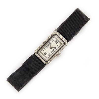 Lot 1757 - Lady's Platinum, White Gold, Black Onyx and Diamond Wristwatch, T. B. Starr, A. Le Schot