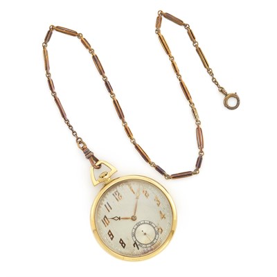 Lot 1359 - Gold Open Face Pocket Watch with Gold Chain, C.H. Meylan