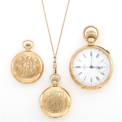 Lot 1365 - Three Gold Pocket Watches, Waltham