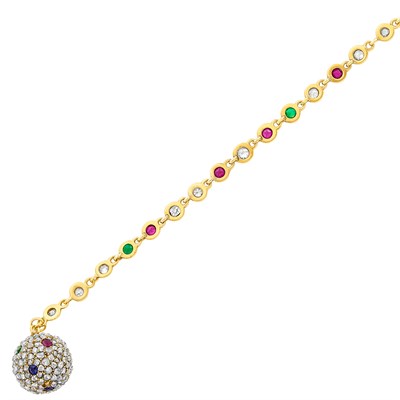 Lot 106 - Gold, Diamond and Gem-Set Bracelet with Antique Ball Charm