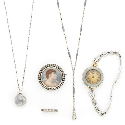 Lot 313 - Group of Platinum, Metal, Pearl, Diamond and Enamel Jewelry
