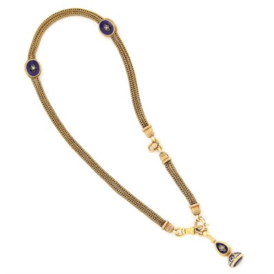 Lot 1330 - Antique Double Strand Gold and Enamel Necklace