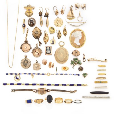 Lot 1344 - Group of Antique Gold, Low Karat Gold and Metal Jewelry and Fragments