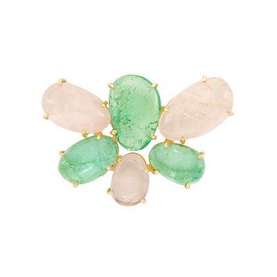 Lot 600 - Gold and Cabochon Colored Stone Brooch