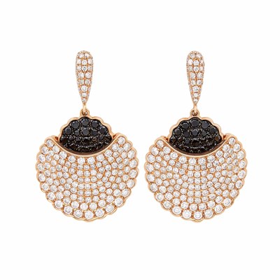 Lot 100 - Pair of Rose Gold, Diamond and Black Diamond Pendant-Earrings
