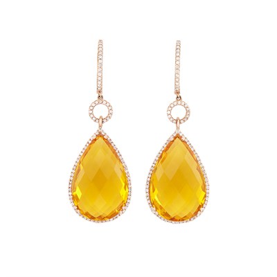 Lot 101 - Pair of Rose Gold, Citrine and Diamond Pendant-Earrings