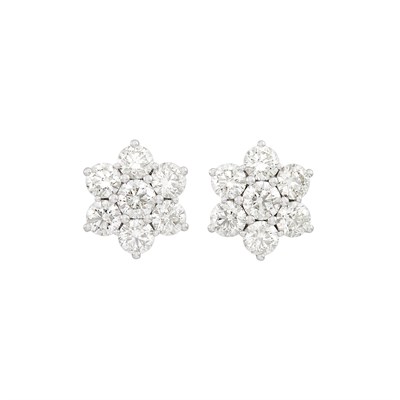 Lot 127 - Pair of Platinum and Diamond Floret Earrings
