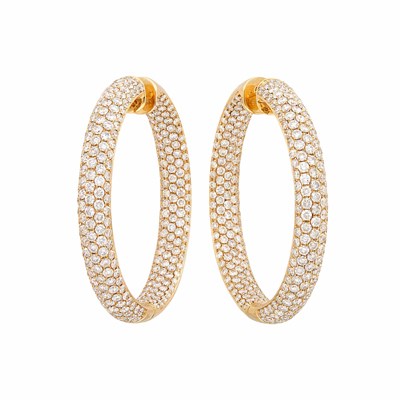 Lot 102 - Pair of Rose Gold and Diamond Hoop Earrings