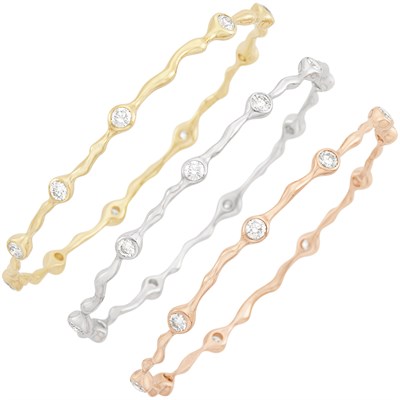 Lot 99 - Three Tricolor Gold and Diamond Bangle Bracelets