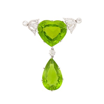 Lot 435 - Platinum, Peridot and Diamond Brooch