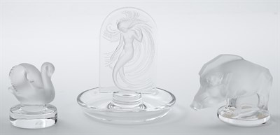 Lot 1073 - Three Lalique Molded Colorless Glass Articles...