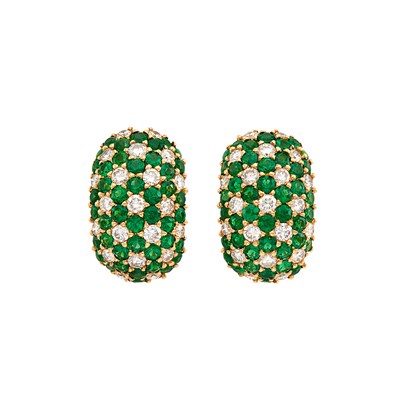 Lot 363 - Pair of Gold, Green Garnet and Diamond Earclips