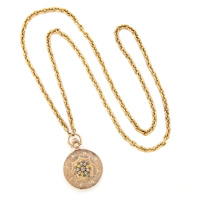 Lot 1598 - Gold Chain Necklace with Variegated Gold Hunting Case Pocket Watch