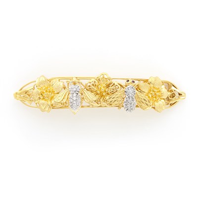 Lot 1406 - Gold and Diamond Bee and Flower Barrette