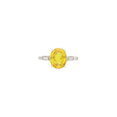 Lot 1175 - White Gold, Yellow Sapphire and Diamond Ring
