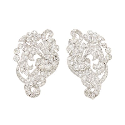 Lot 91 - Pair of Platinum and Diamond Clip-Brooches