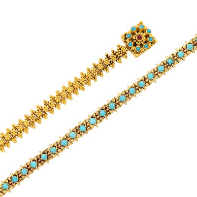 Lot 147 - Two Gold and Turquoise Bracelets
