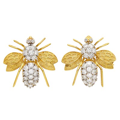 Lot 156 - Pair of Two-Color Gold and Diamond Bee Pins