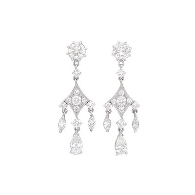 Lot 98 - Pair of Platinum, White Gold and Diamond Pendant-Earrings