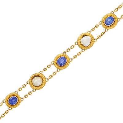 Lot 500 - Antique Gold, Sapphire and Freshwater Pearl Bracelet